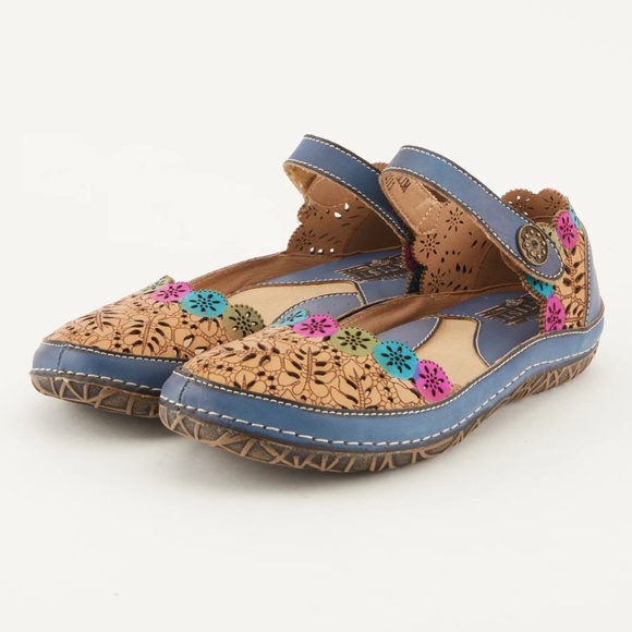 L’Artiste by Spring Step Kysandra Fleur Mary Jane Flats Blue Multi, Size 10.5 or - Picture 1 of 7